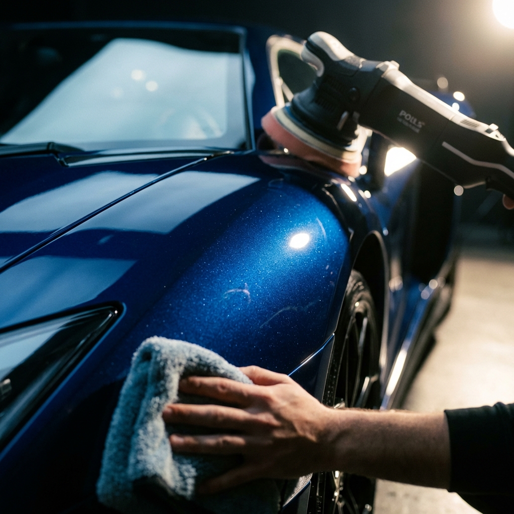 Luxury car being detailed